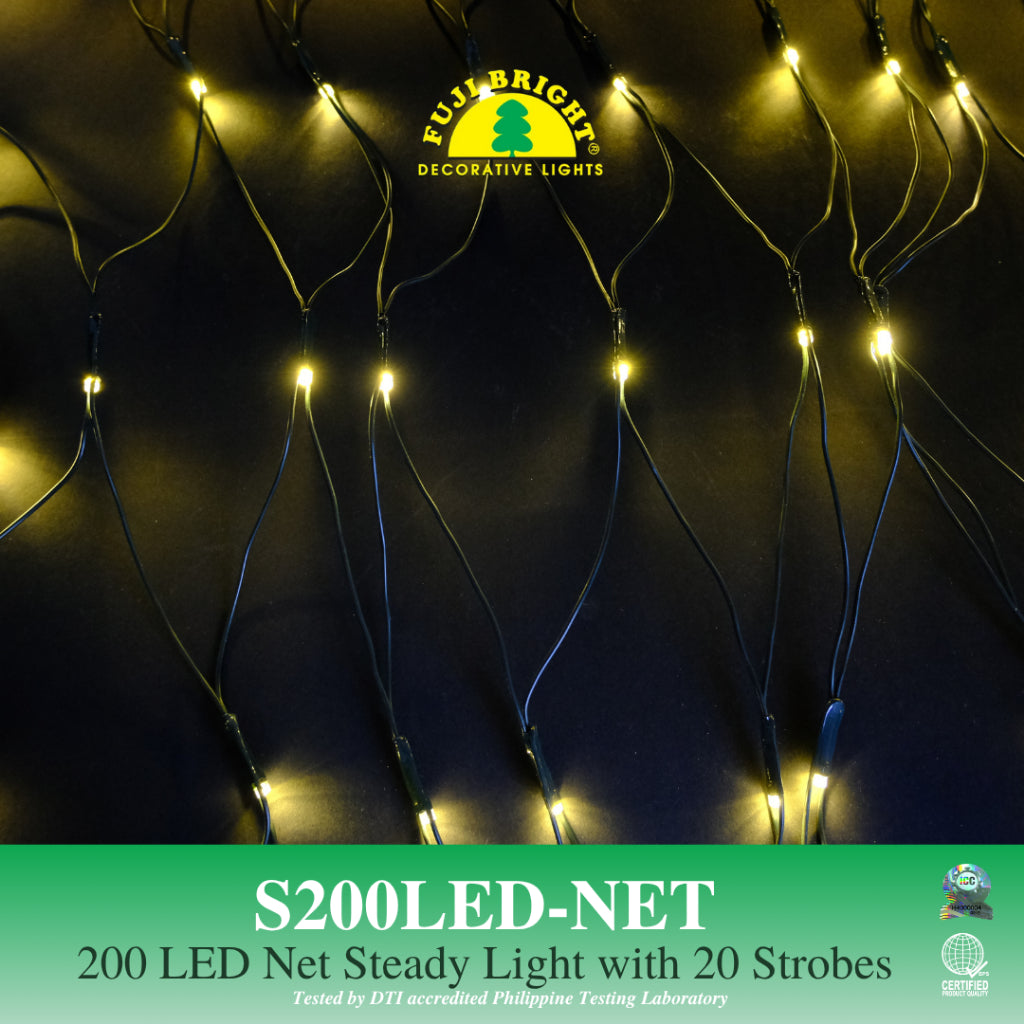 FUJI BRIGHT 200 LED NET STEADY LIGHTS WITH 20 STROBES CHRISTMAS LIGHTS