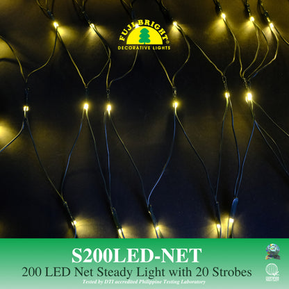 FUJI BRIGHT 200 LED NET STEADY LIGHTS WITH 20 STROBES CHRISTMAS LIGHTS