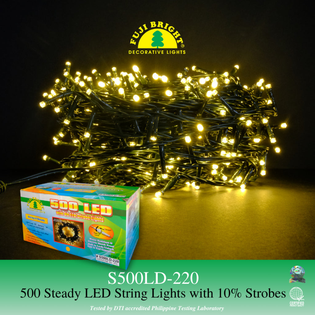 500 LED Fuji Bright Christmas Lights Steady with 50 Strobes and End Connector (Warm White LED)