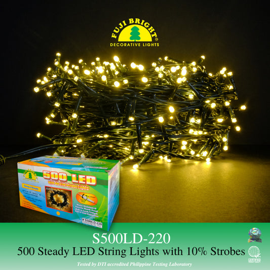 500 LED Fuji Bright Christmas Lights Steady with 50 Strobes and End Connector (Warm White LED)