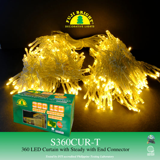 FUJI BRIGHT 360 LED STEADY CURTAIN LIGHTS W/ END CONNECTOR CHRISTMAS LIGHTS