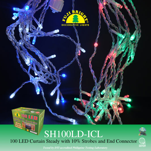 Fuji Bright 100 LED Steady Curtain Lights with 10% Strobe and End Connector