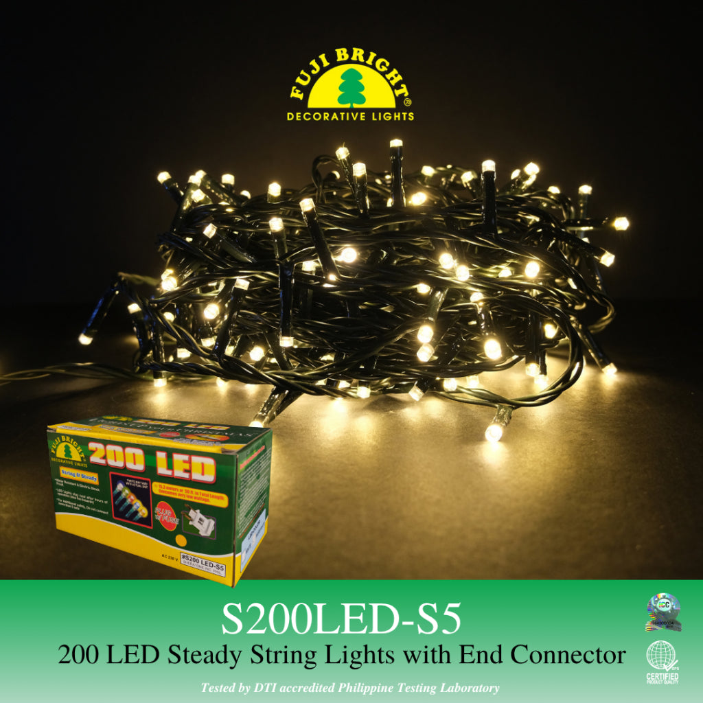 FUJI BRIGHT 200 LED STEADY STRING LIGHTS W/ END CONNECTOR CHRISTMAS LIGHTS