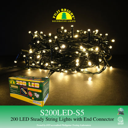 FUJI BRIGHT 200 LED STEADY STRING LIGHTS W/ END CONNECTOR CHRISTMAS LIGHTS