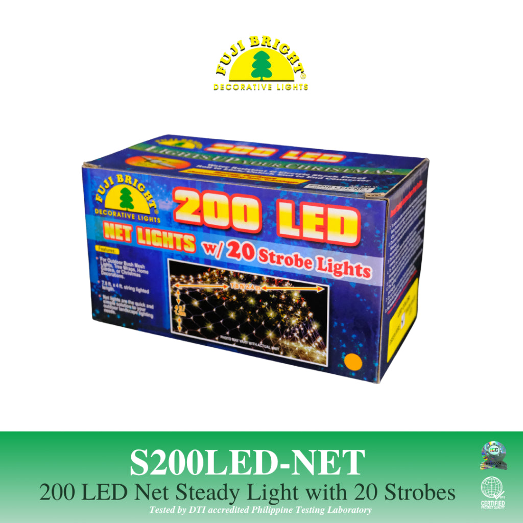 FUJI BRIGHT 200 LED NET STEADY LIGHTS WITH 20 STROBES CHRISTMAS LIGHTS