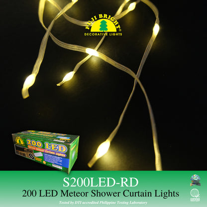 FUJI BRIGHT 200 METEOR CURTAIN LED FAIRY LIGHTS W/ SPEED FUNCTIONS + END CONNECTOR CHRISTMAS LIGHTS