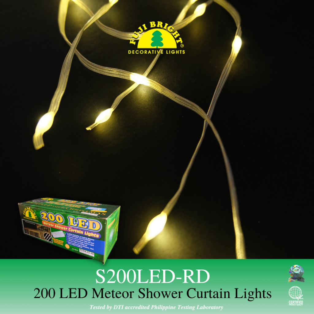 FUJI BRIGHT 200 METEOR CURTAIN LED FAIRY LIGHTS W/ SPEED FUNCTIONS + END CONNECTOR CHRISTMAS LIGHTS