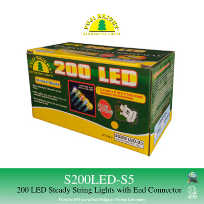 FUJI BRIGHT 200 LED STEADY STRING LIGHTS W/ END CONNECTOR CHRISTMAS LIGHTS
