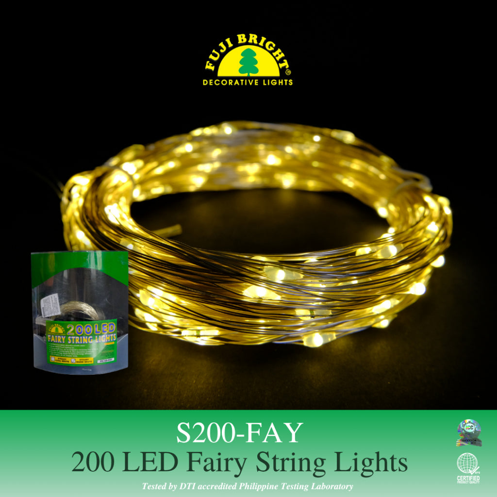 FUJI BRIGHT 200 MICRO LED IN ENAMEL WIRE W/ AC ADAPTER CHRISTMAS LIGHTS