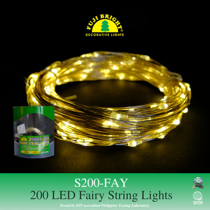 FUJI BRIGHT 200 MICRO LED IN ENAMEL WIRE W/ AC ADAPTER CHRISTMAS LIGHTS