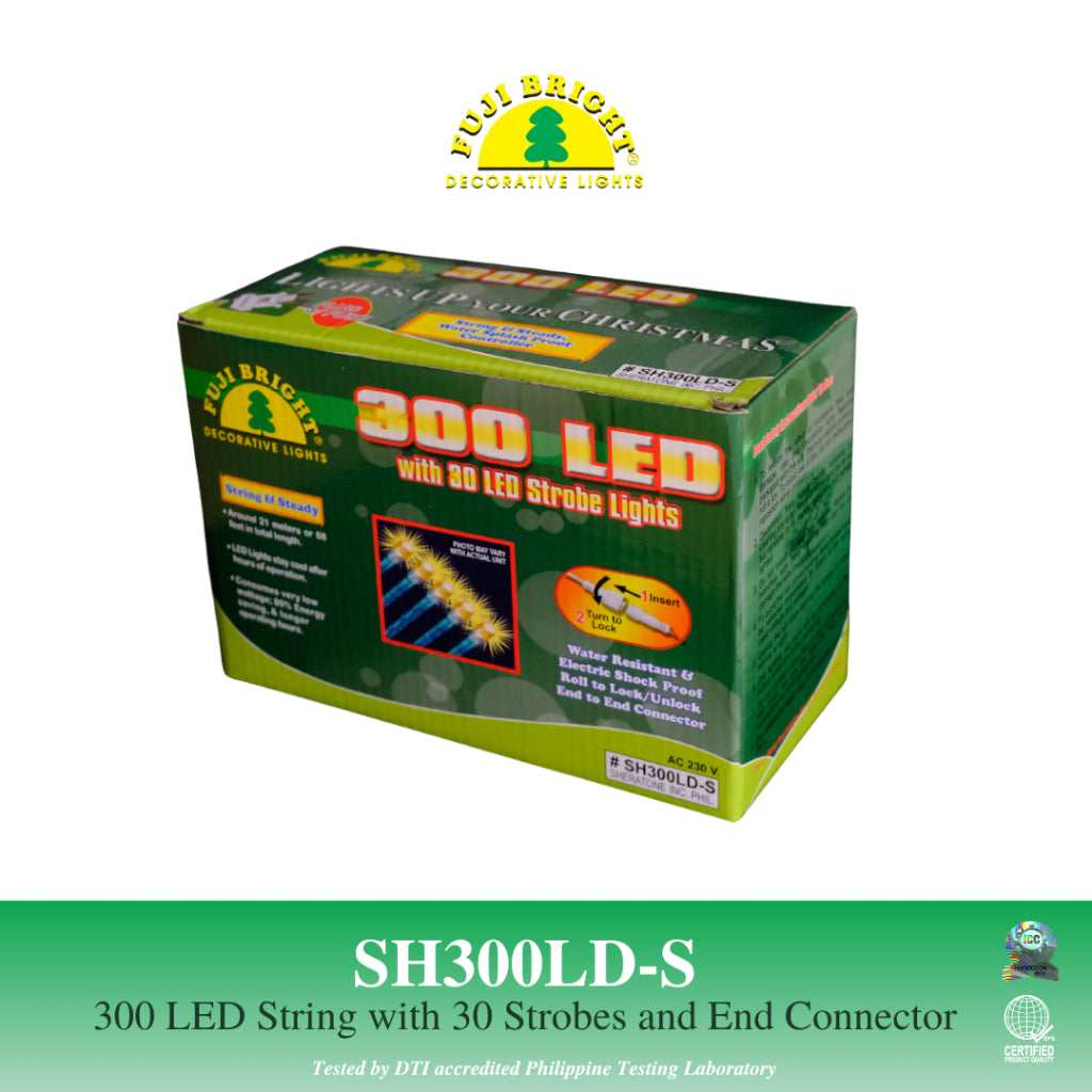 Fuji Bright 300 LED Christmas Lights Steady with Strobes and End Connector (Warm White LED)