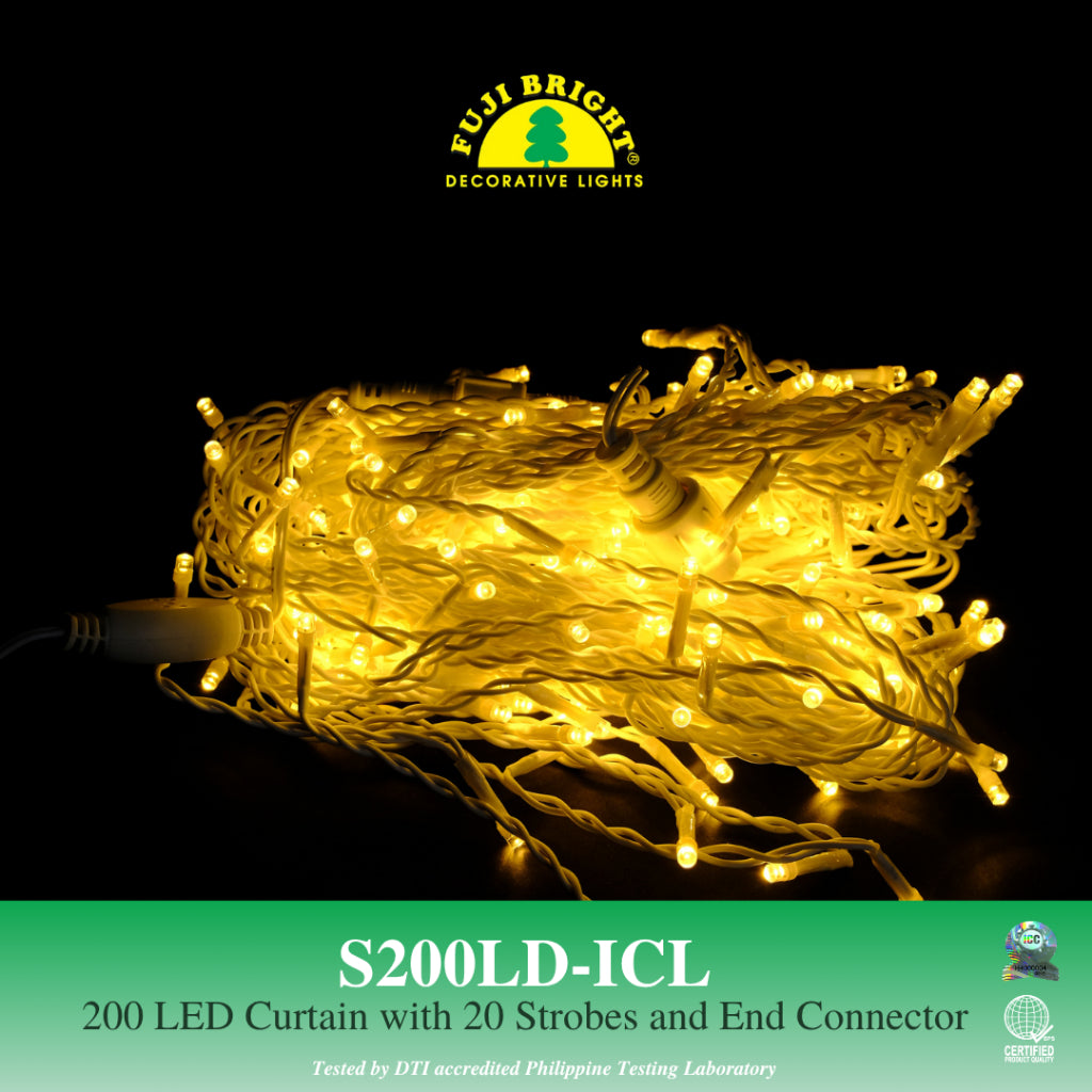 Fuji Bright 200 LED Steady Curtain Lights with End Connector Christmas Lights