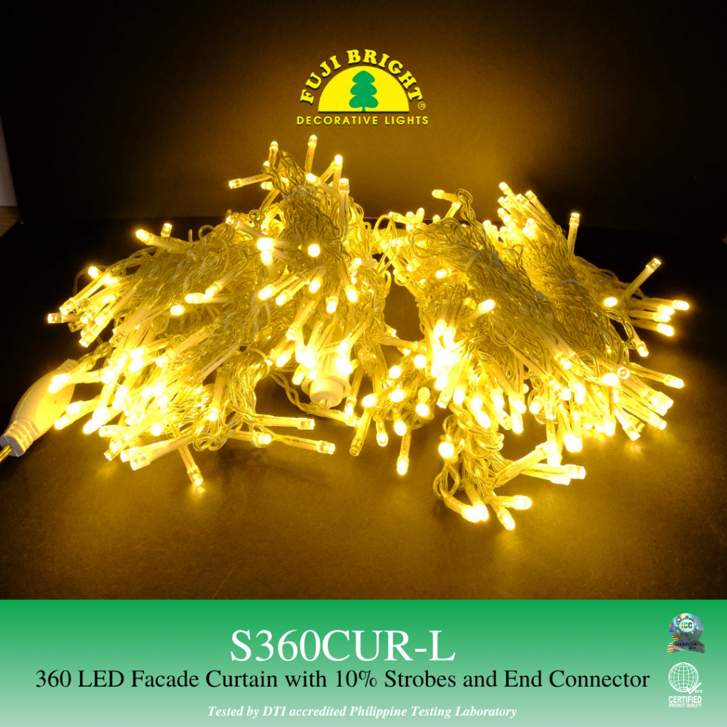 FUJI BRIGHT 360 LED FACADE CURTAIN 3M X 2M STEADY W/ 30 STROBES & END CONNECTOR CHRISTMAS LIGHTS