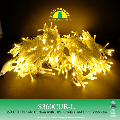 FUJI BRIGHT 360 LED FACADE CURTAIN 3M X 2M STEADY W/ 30 STROBES & END CONNECTOR CHRISTMAS LIGHTS