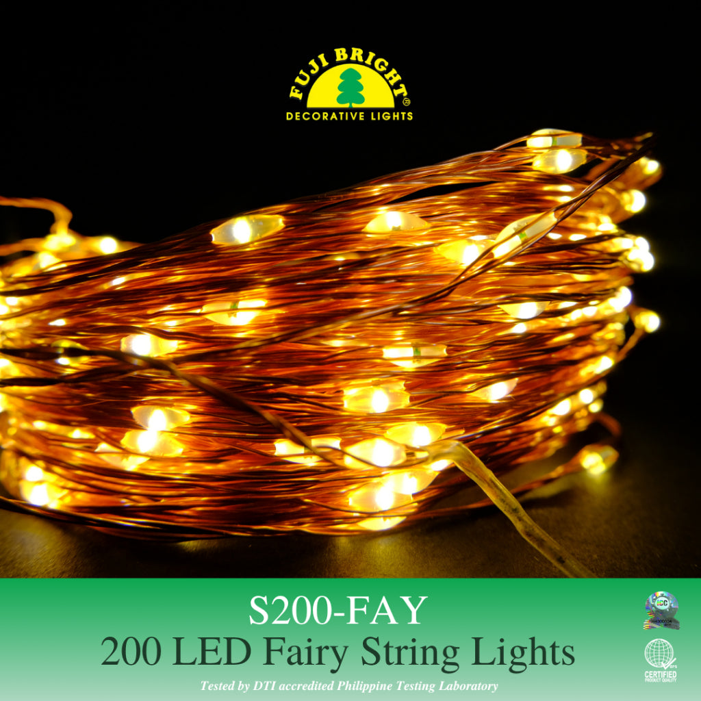 FUJI BRIGHT 200 MICRO LED IN ENAMEL WIRE W/ AC ADAPTER CHRISTMAS LIGHTS