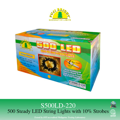 500 LED Fuji Bright Christmas Lights Steady with 50 Strobes and End Connector (Warm White LED)